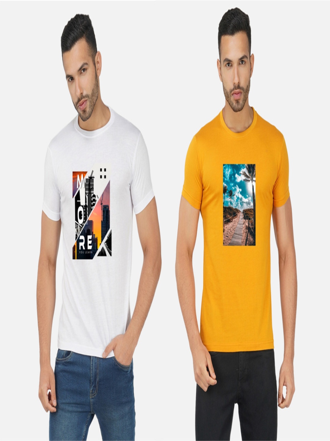 

GLOBAL NOMAD Men 2 Printed Bio Finish Applique T-shirt, White