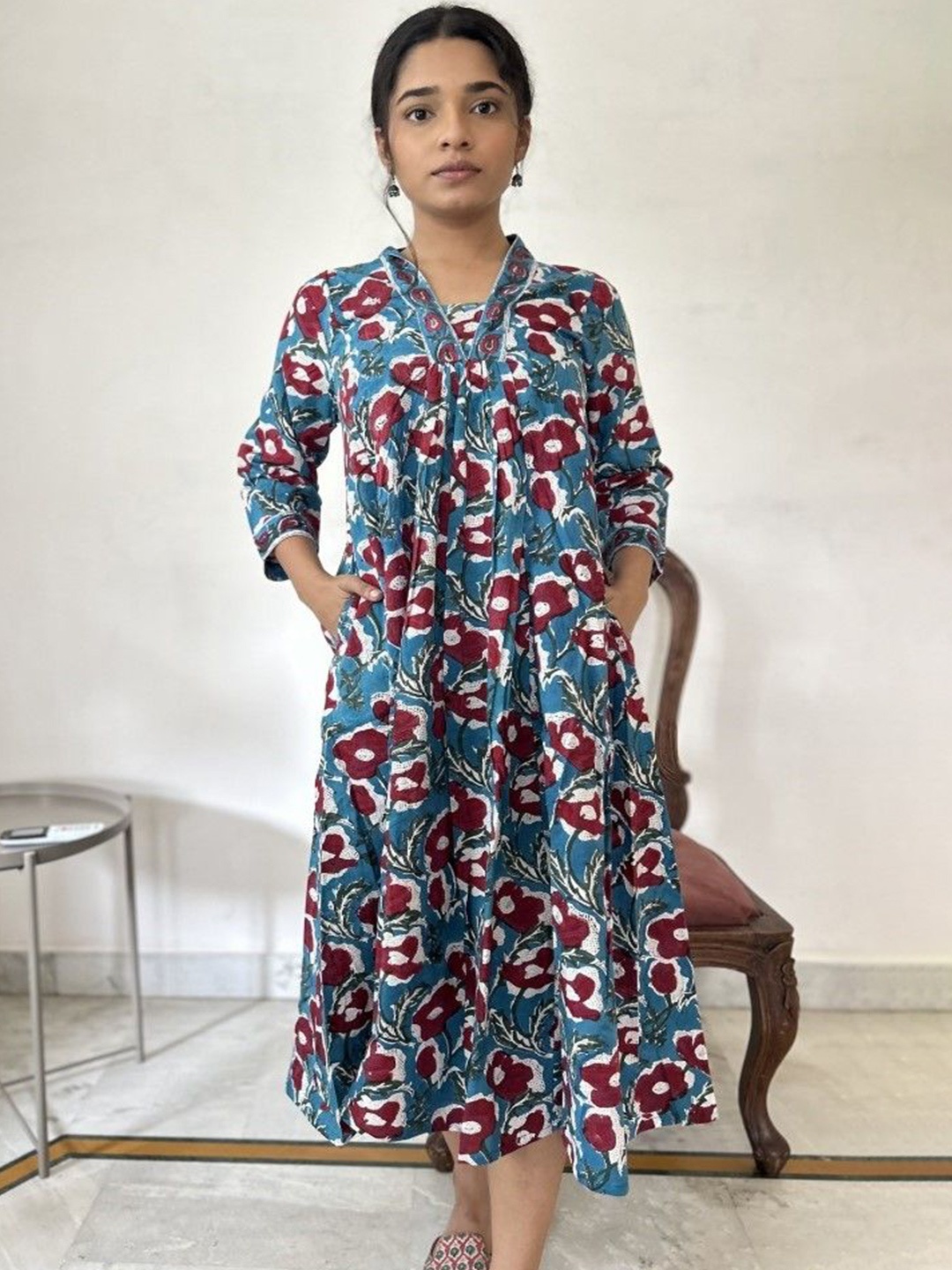 

GOODHAND Floral Print Maxi Dress, Turquoise blue