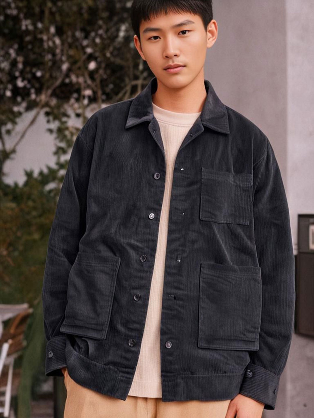 

Rigo Men Spread Collar Self Design Casual Denim Jacket, Grey
