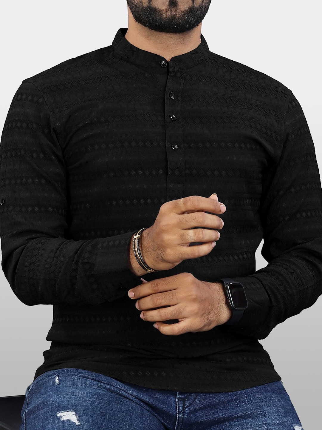 

VeBNoR Men Dobby Kurta, Black