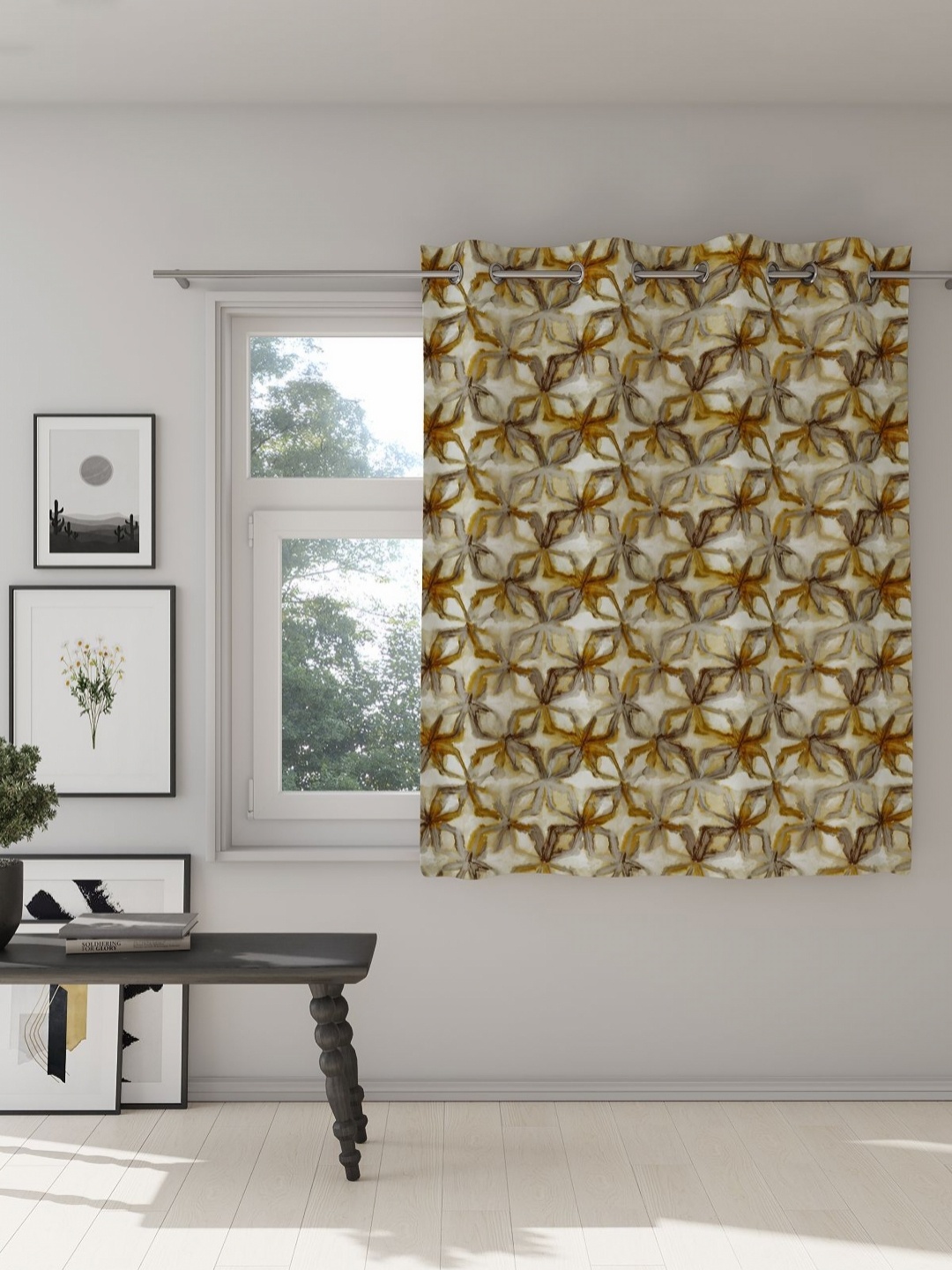 

DDecor Gold-Toned & Beige Geometric Room Darkening Window Curtain