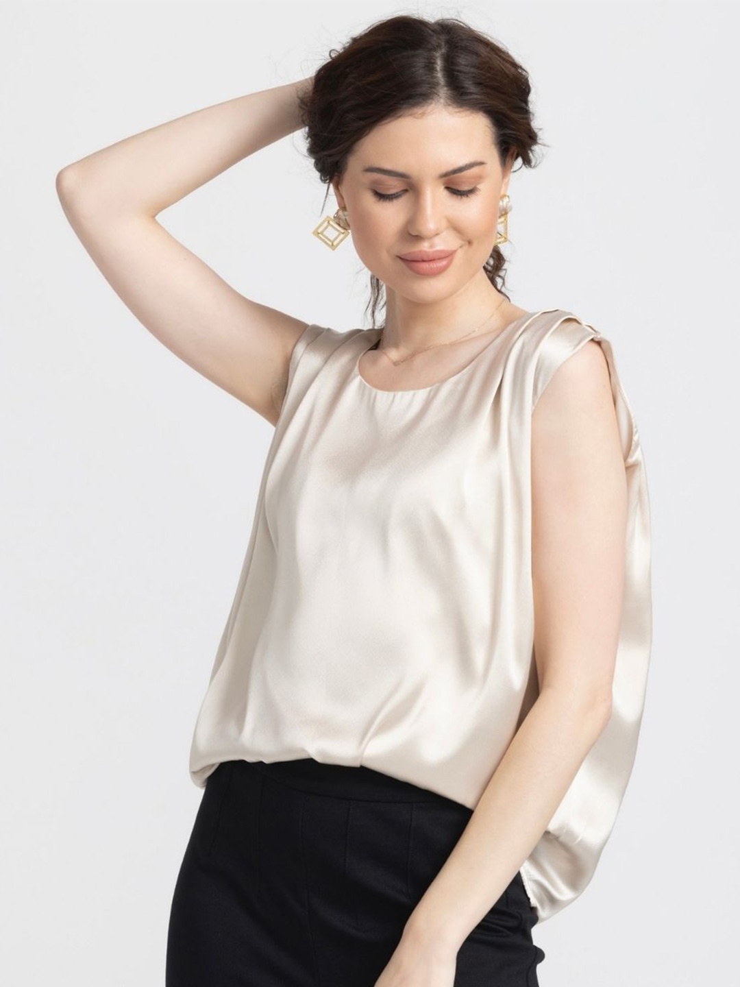 

JULO Satin Blouson Top, Cream