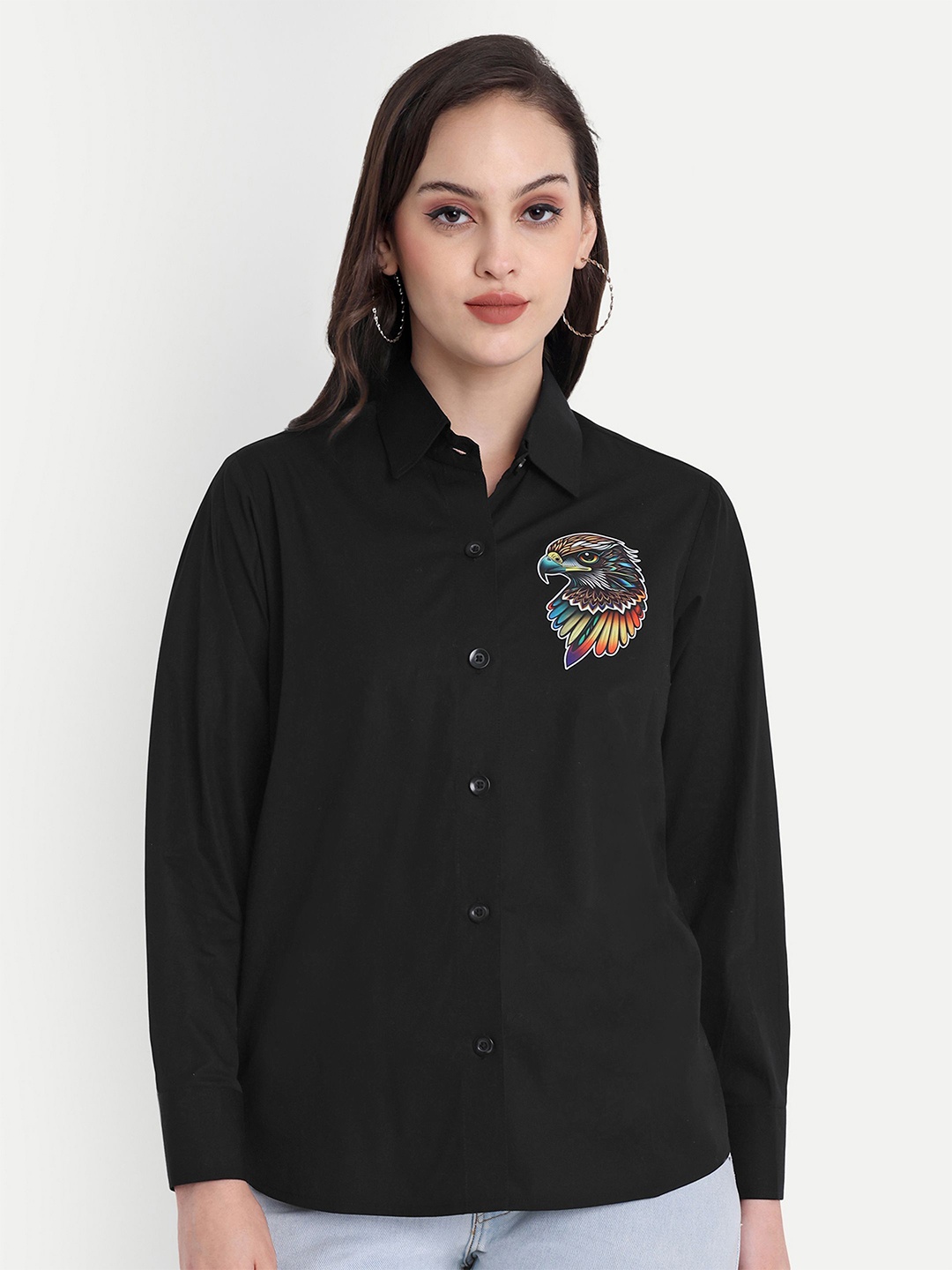 

GAB Women Classic Opaque Printed Casual Shirt, Black