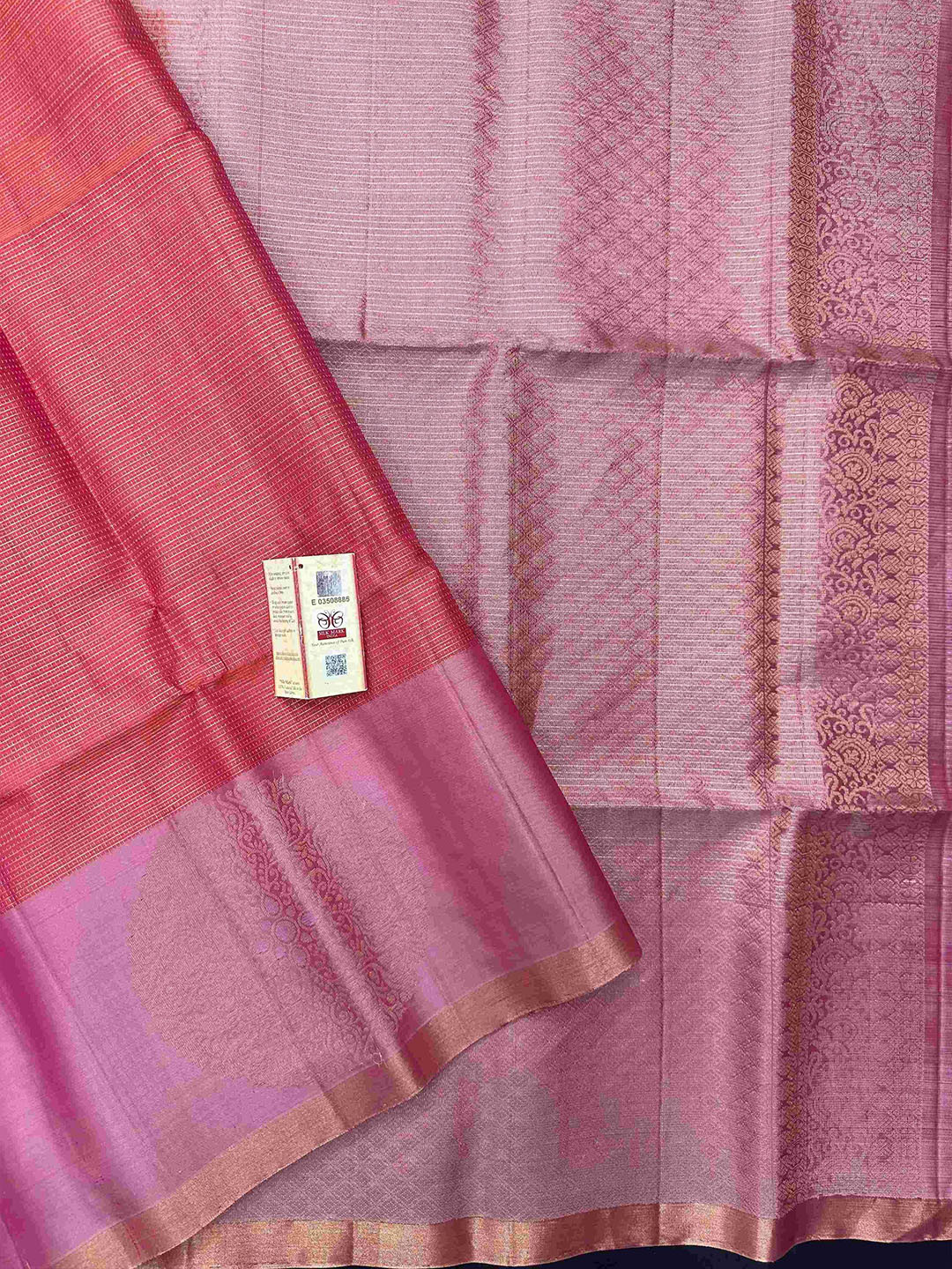 

SANJAR CREATION Ethnic Motifs Zari Pure Silk Kanjeevaram Saree, Pink