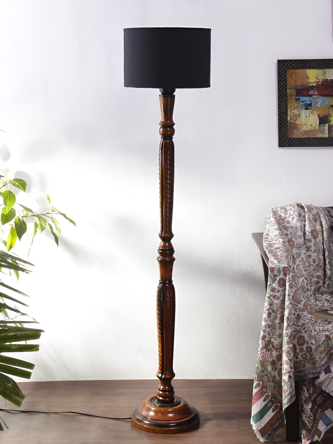 

Devansh Black & Brown Wooden Floor Lamp