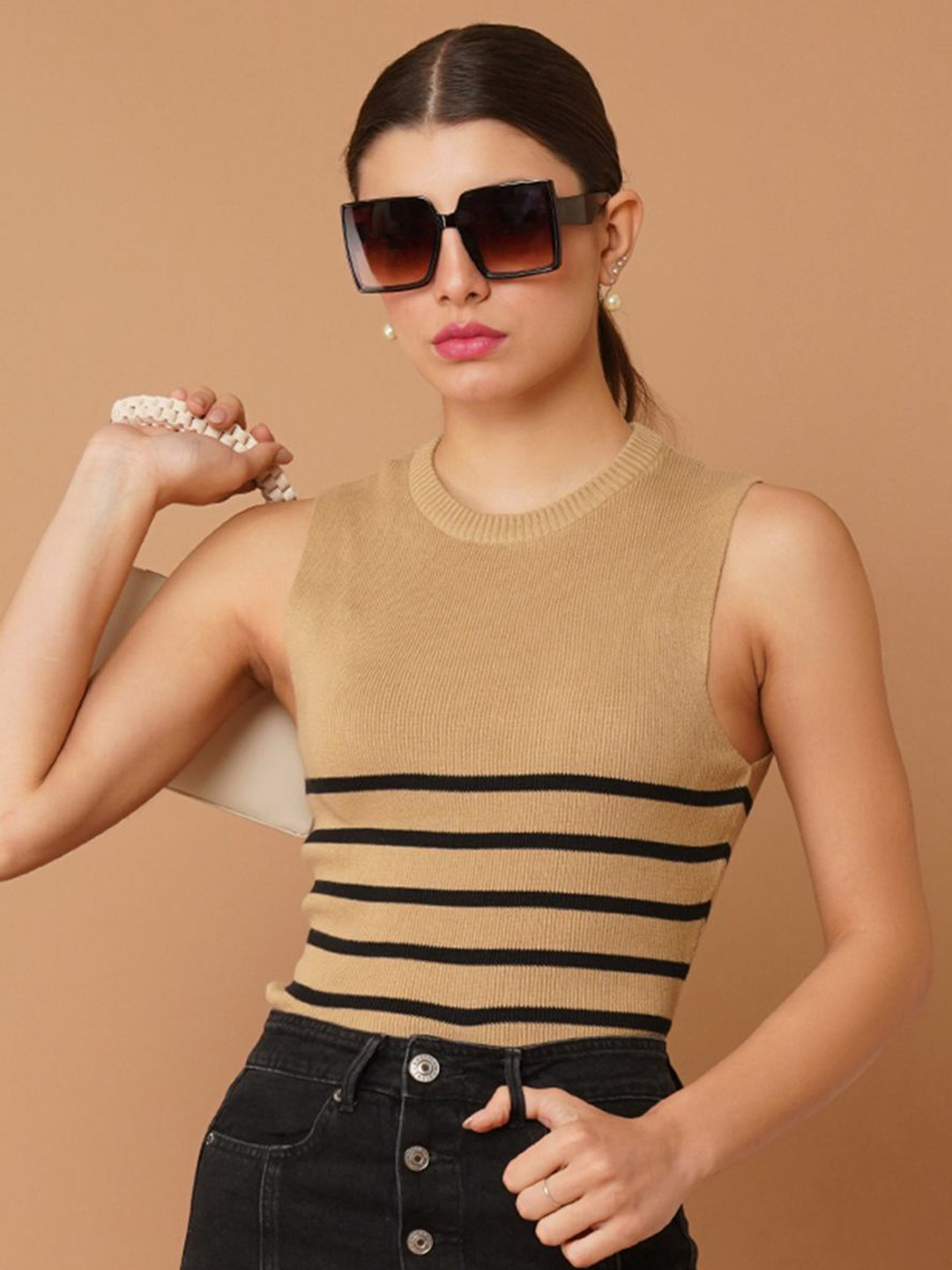 

Chemistry Striped Cotton Top, Brown