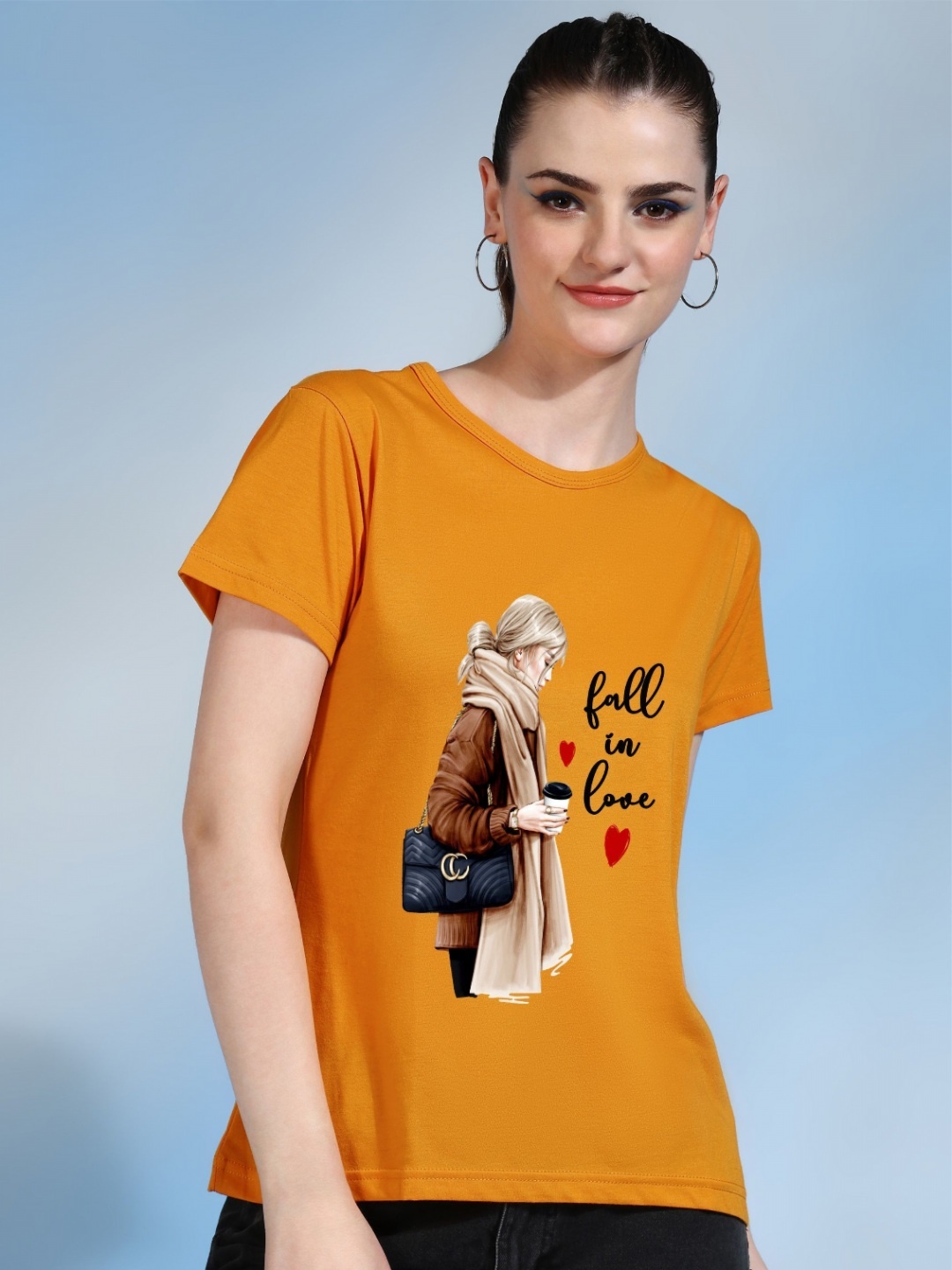 

Moda Rapido Women Printed Bio Finish Applique T-shirt, Mustard