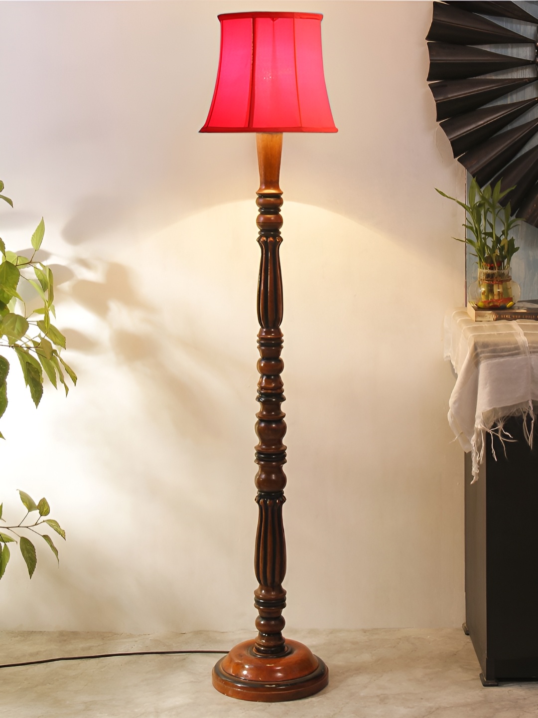 

Devansh Brown & Red Wooden Floor Lamp With Shade