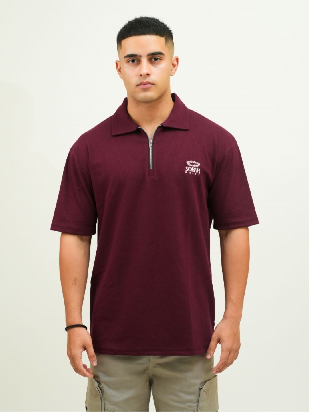 

SOBERSAINT Men Polo Collar T-shirt, Maroon