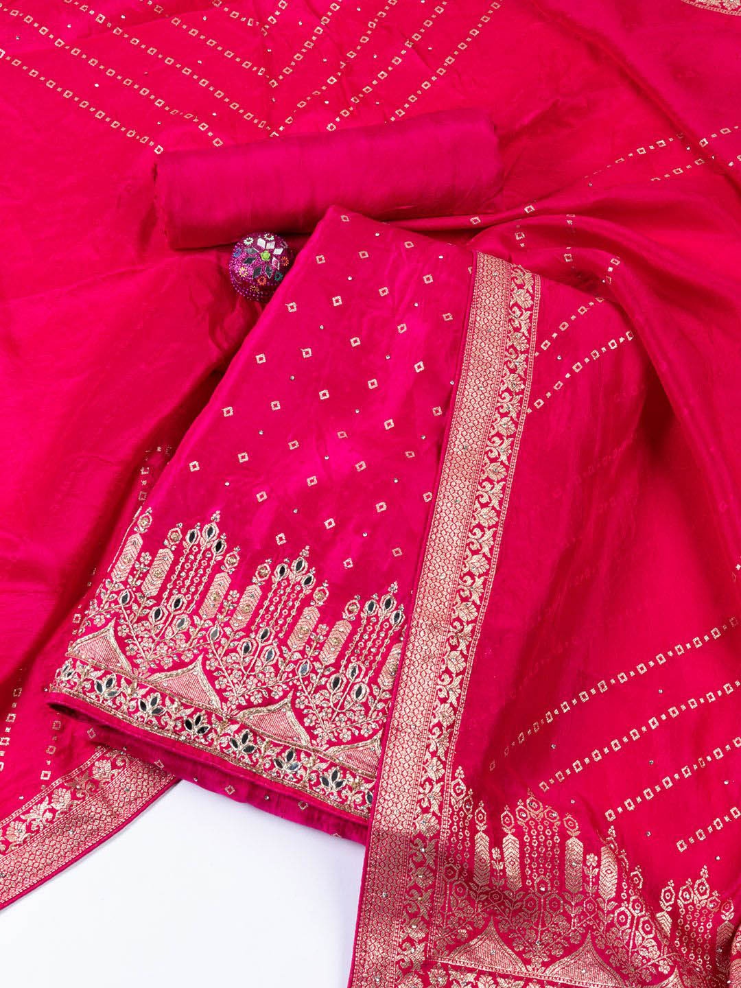 

Meena Bazaar Art Silk Unstitched Dress Material, Pink