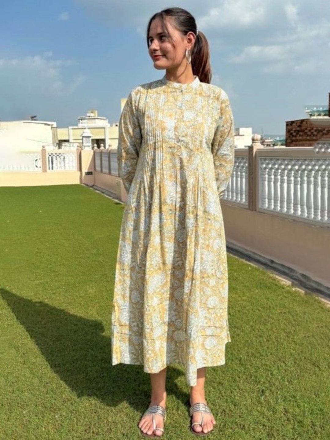 

GOODHAND Floral Print Maxi Dress, Mustard