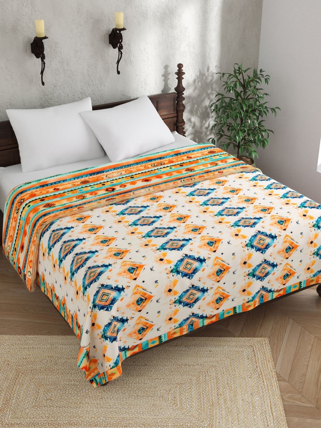 

EverHOME Multicoloured Ethnic Motifs AC Room 150 GSM Double Bed Dohar, Off white