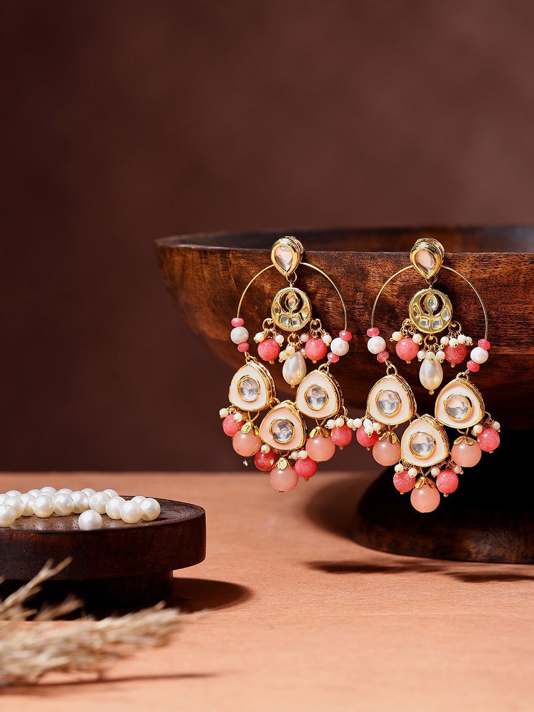

AARSEE OFFICIAL Contemporary Chandbalis Earrings, Peach