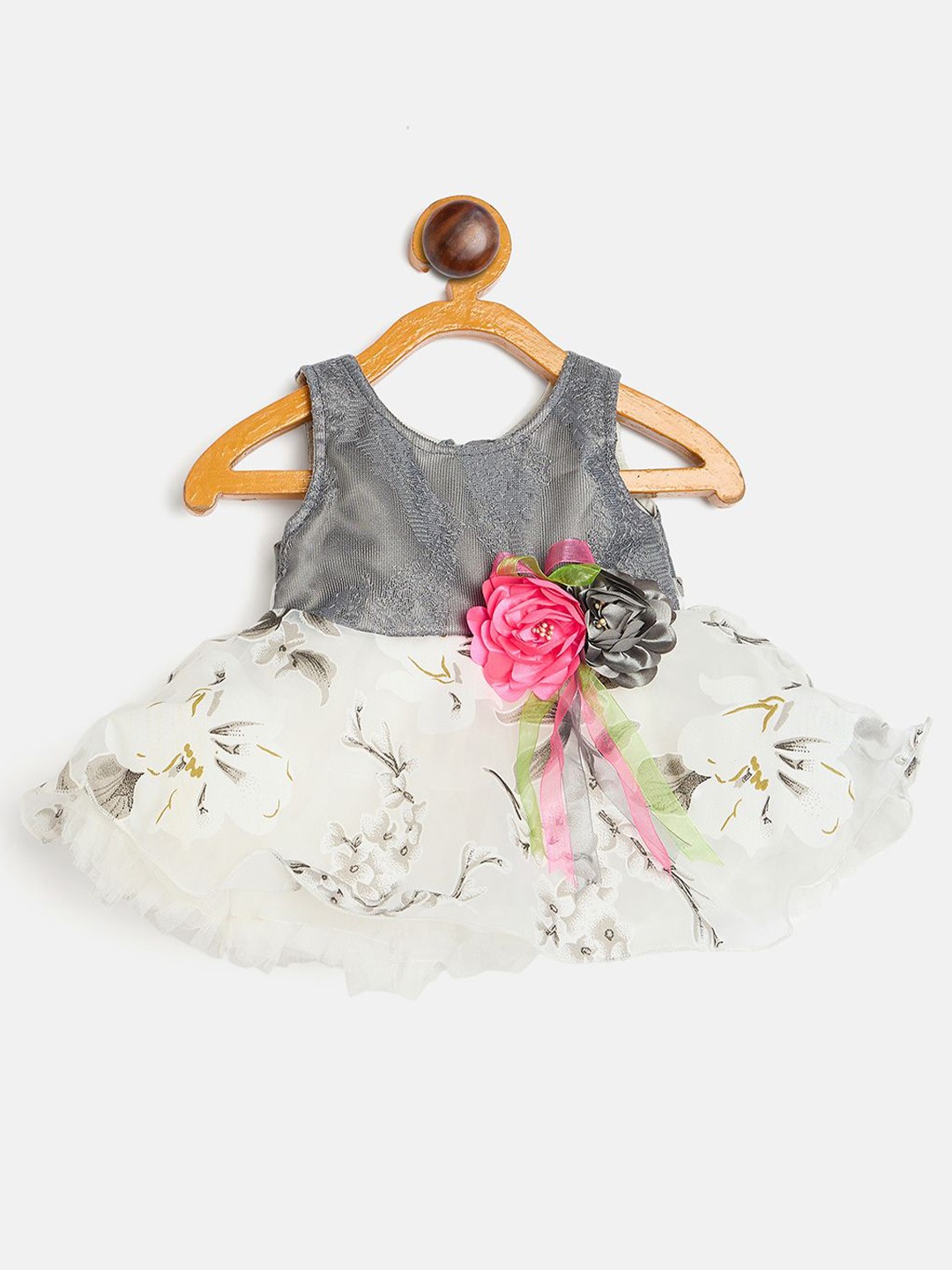 

Camey Floral Print Net Fit & Flare Dress, Grey