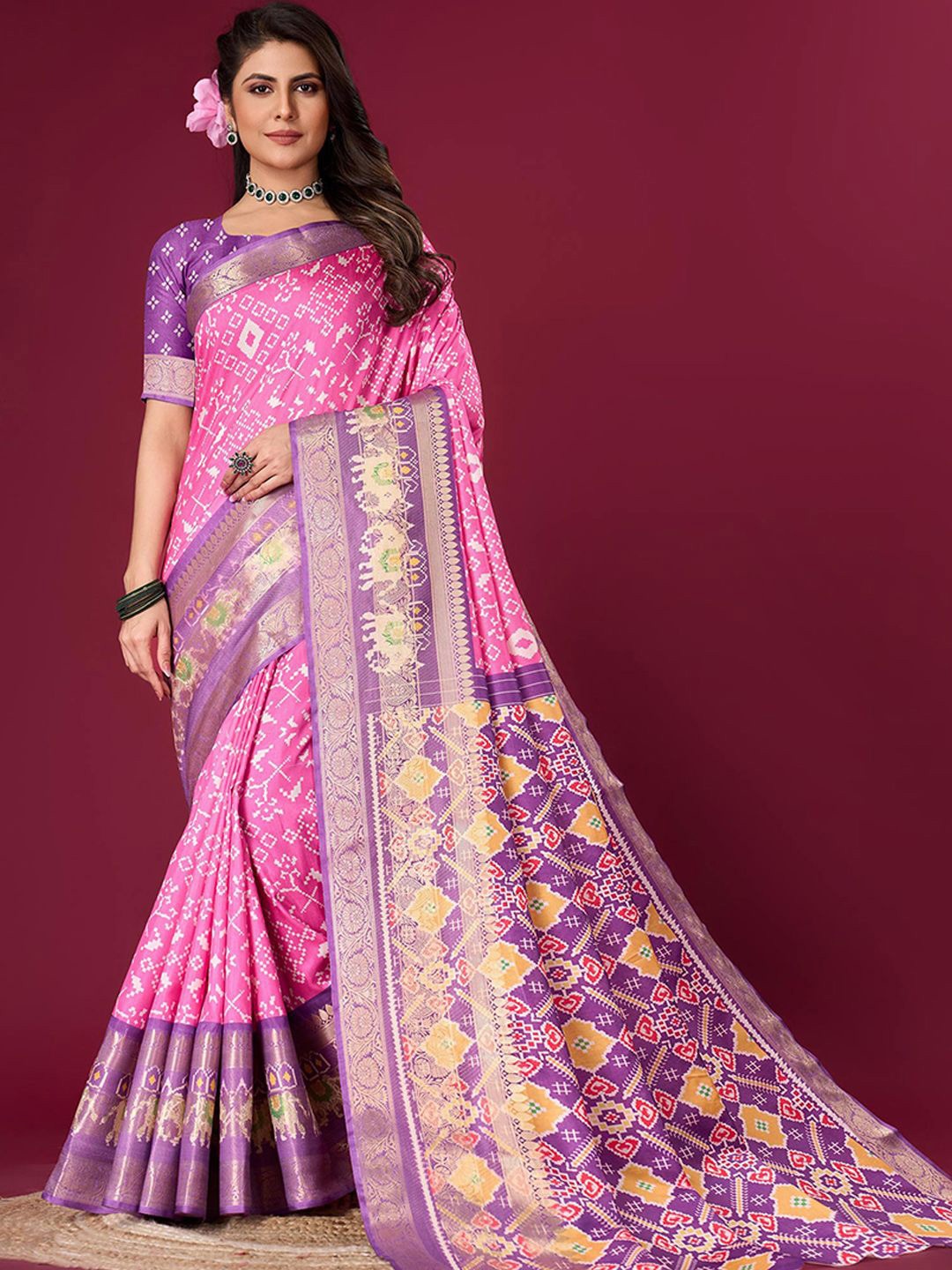 

Peachmode Zari Silk Blend Saree, Pink
