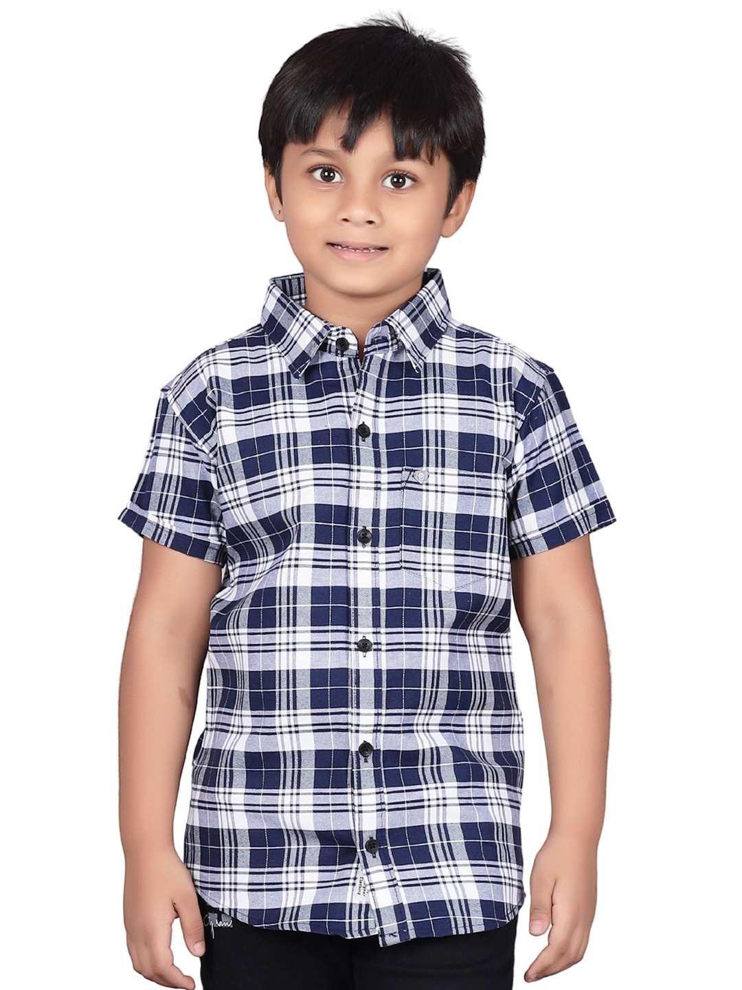 

SKY PEARL Boys Standard Tartan Checks Opaque Checked Casual Shirt, Navy blue