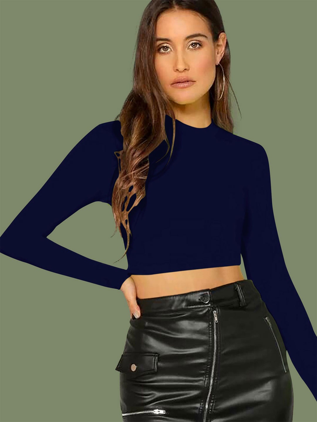 

Dream Beauty Fashion Women Round Neck Fitted Crop Top, Navy blue