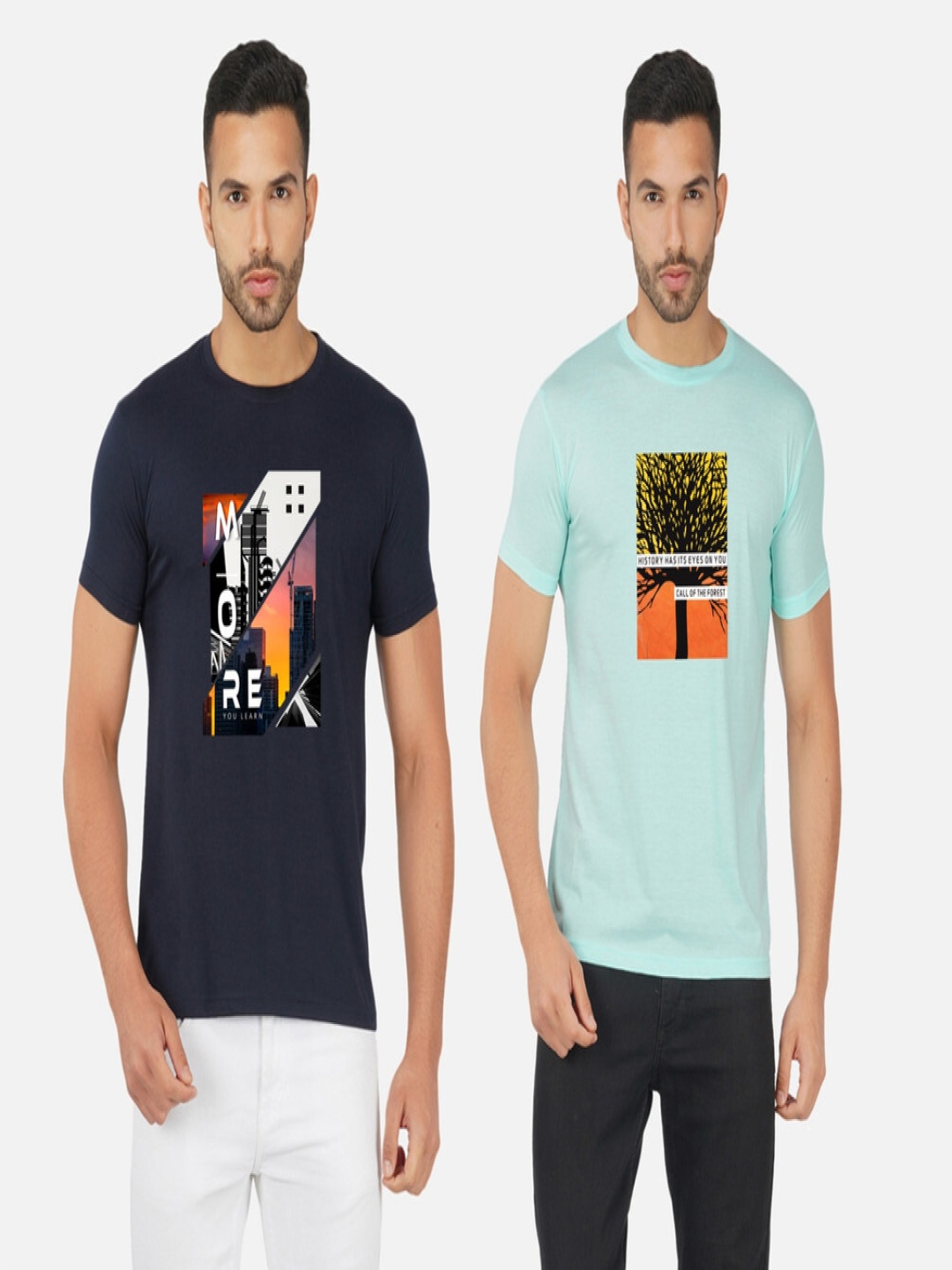 

GLOBAL NOMAD Men 2 Printed Bio Finish Applique T-shirt, Navy blue