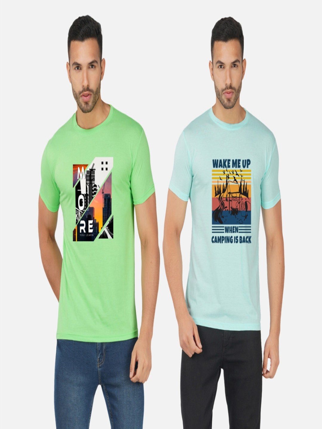 

GLOBAL NOMAD Men 2 Printed Bio Finish Applique T-shirt, Green