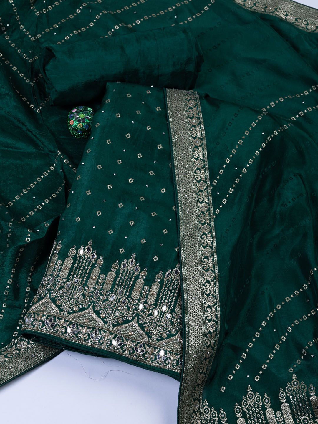 

Meena Bazaar Art Silk Unstitched Dress Material, Green