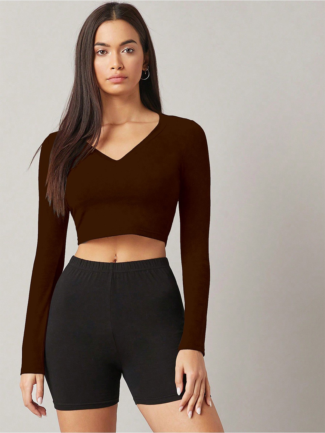 

AAHWAN Cotton Crop Top, Brown