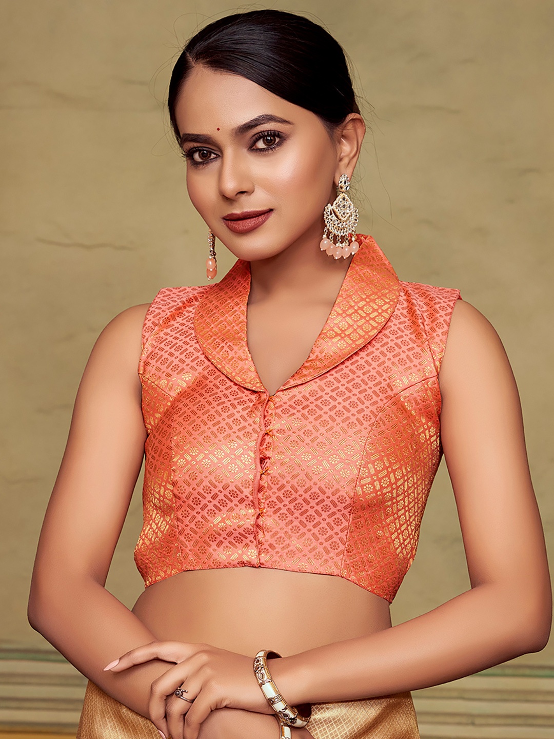 

DEVATITHI Woven Design Saree Blouse, Peach