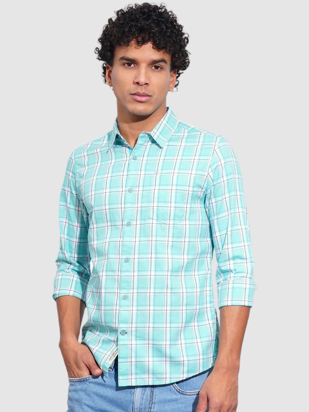 

Being Human Men Classic Slim Fit Opaque Checked Casual Shirt, Blue