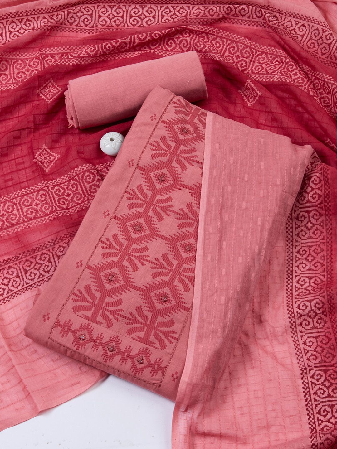

Meena Bazaar Printed Unstitched Dress Material, Pink