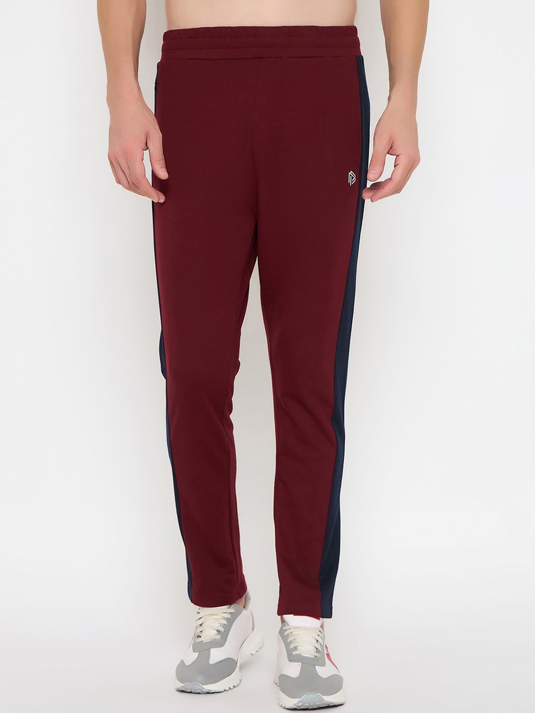 

John Players Men Colourblocked Mid Rise Track Pants, Maroon