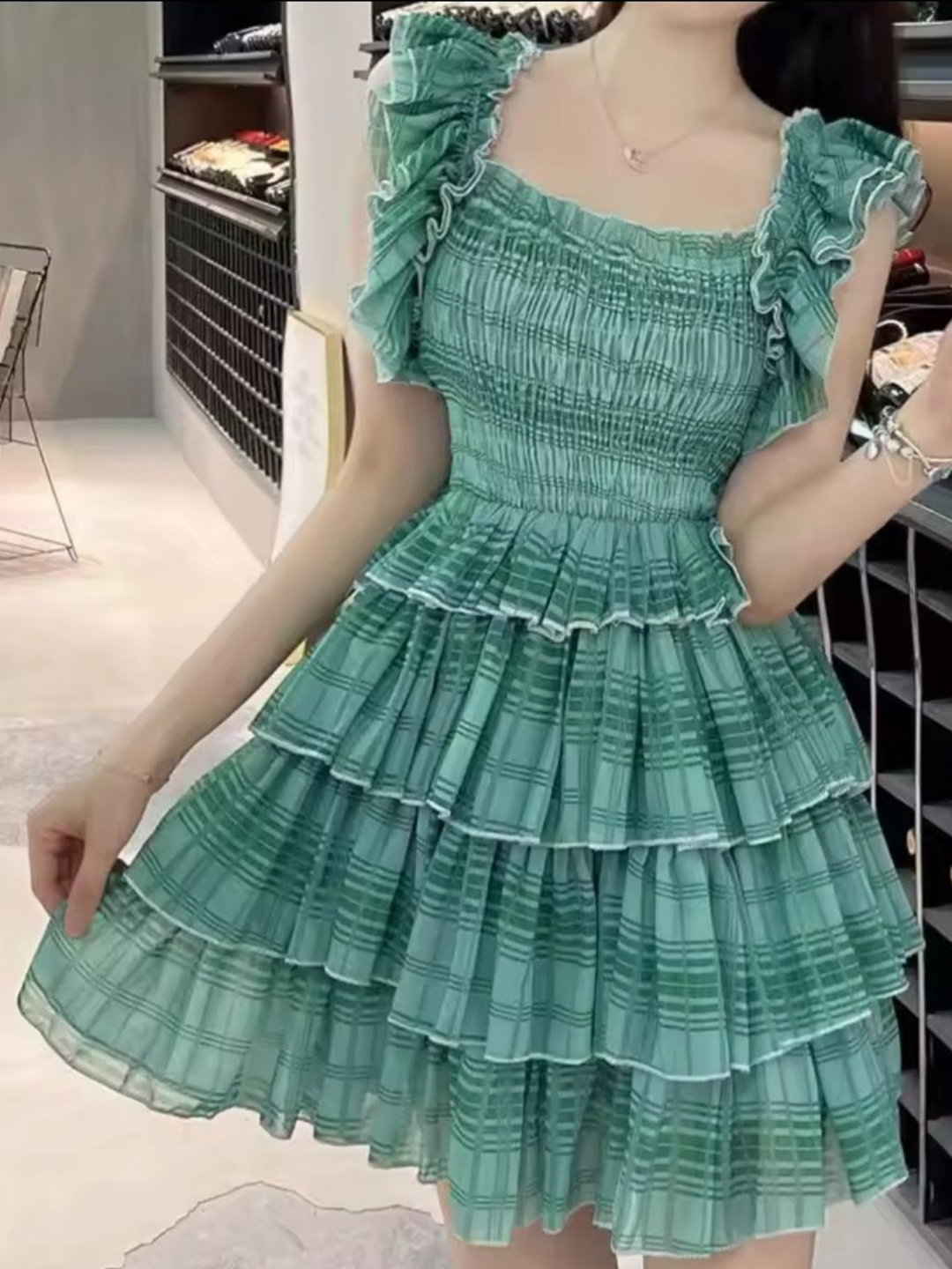 

MADE FOR HER LABEL Checked Bodycon Dress, Green