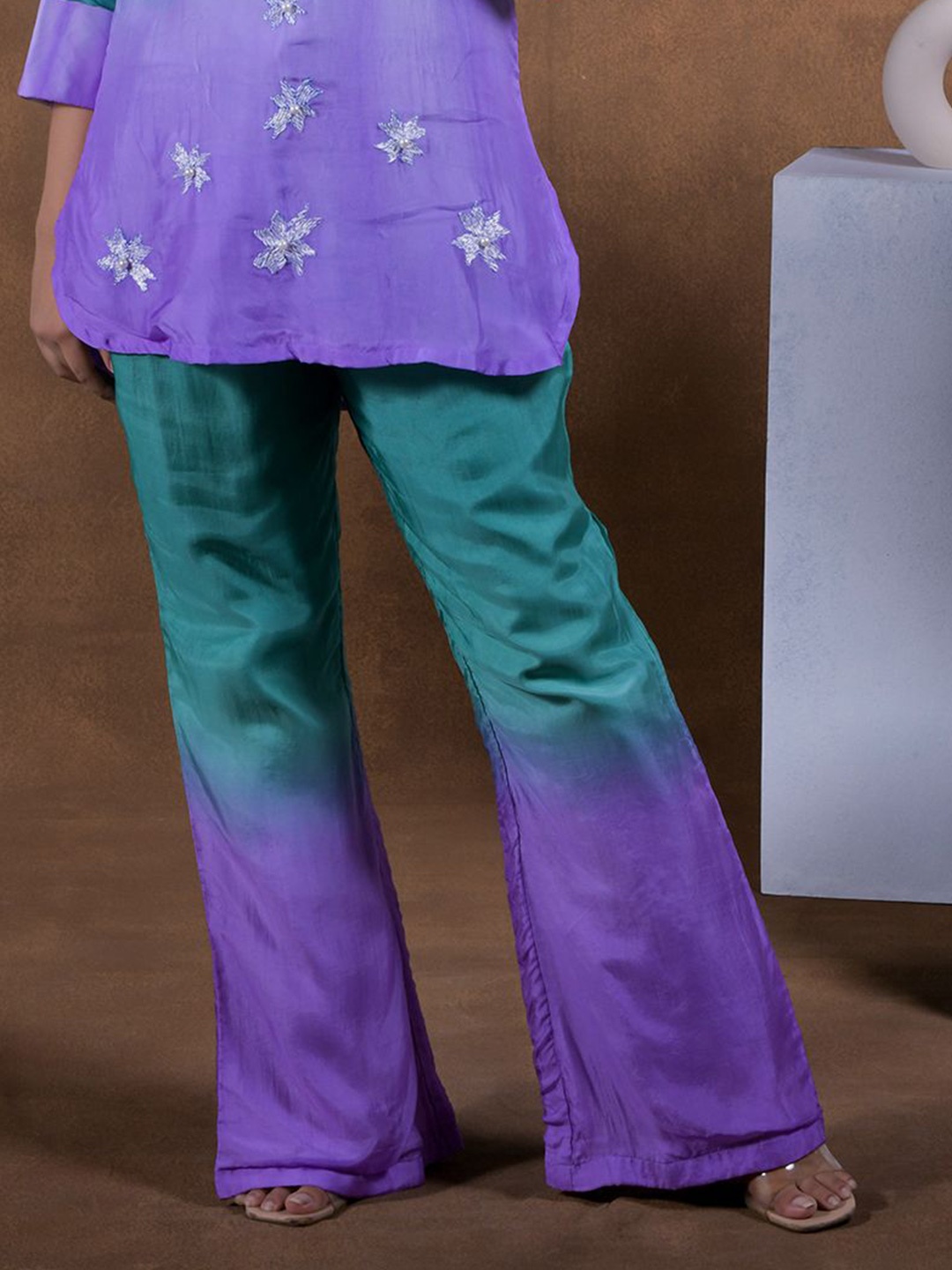 

Phulkari Forever Women Colourblocked Flared Handloom Ethnic Palazzos, Purple