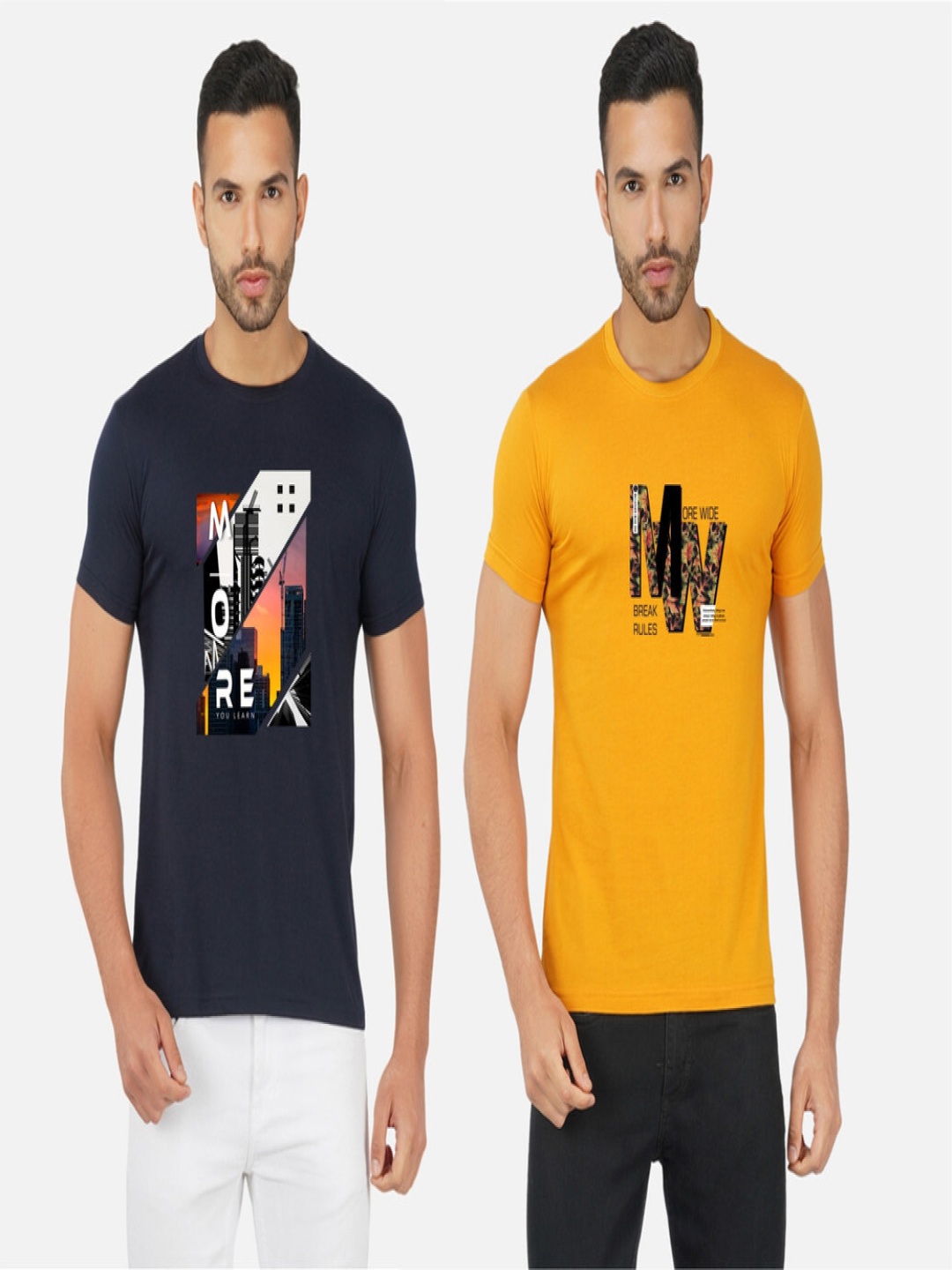 

GLOBAL NOMAD Men 2 Printed Bio Finish Applique T-shirt, Navy blue