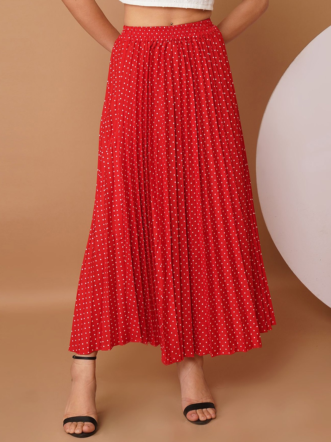 

Chemistry Pleated Flared Maxi Skirt, Red