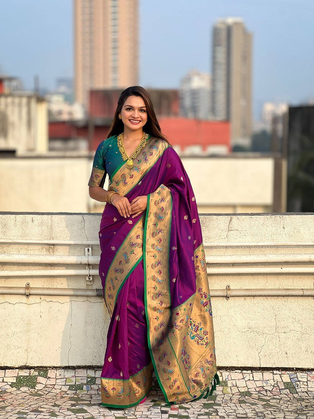 

Rangtulika Ethnics Woven Design Zari Paithani Saree, Purple
