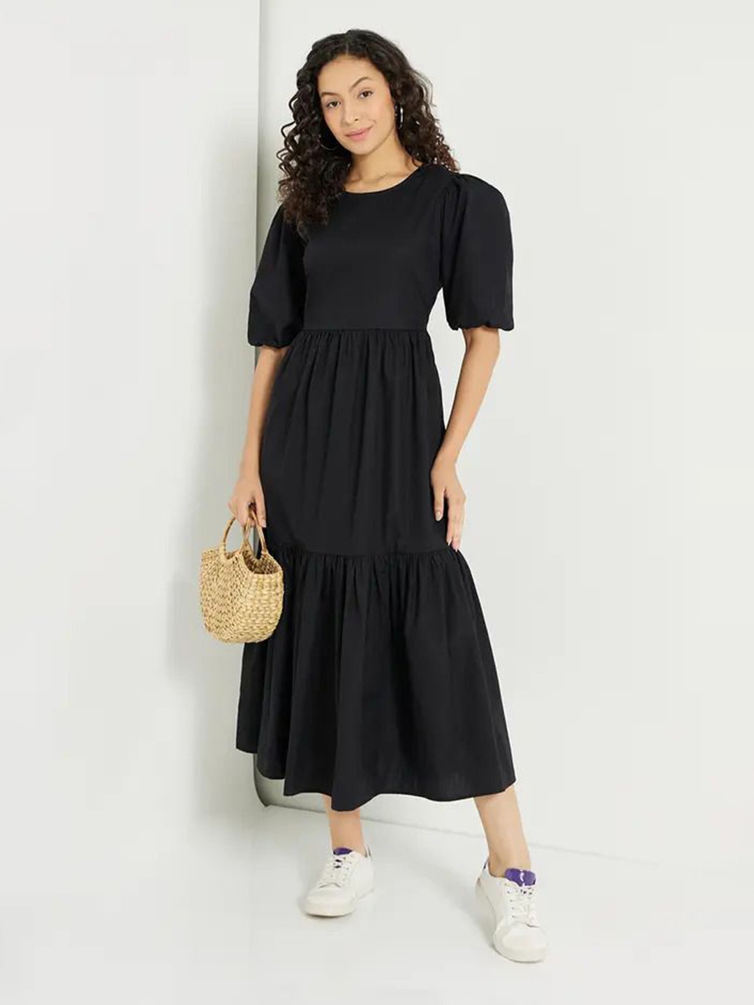 

Jash Creation Applique Crepe Fit & Flare Maxi Dress, Black