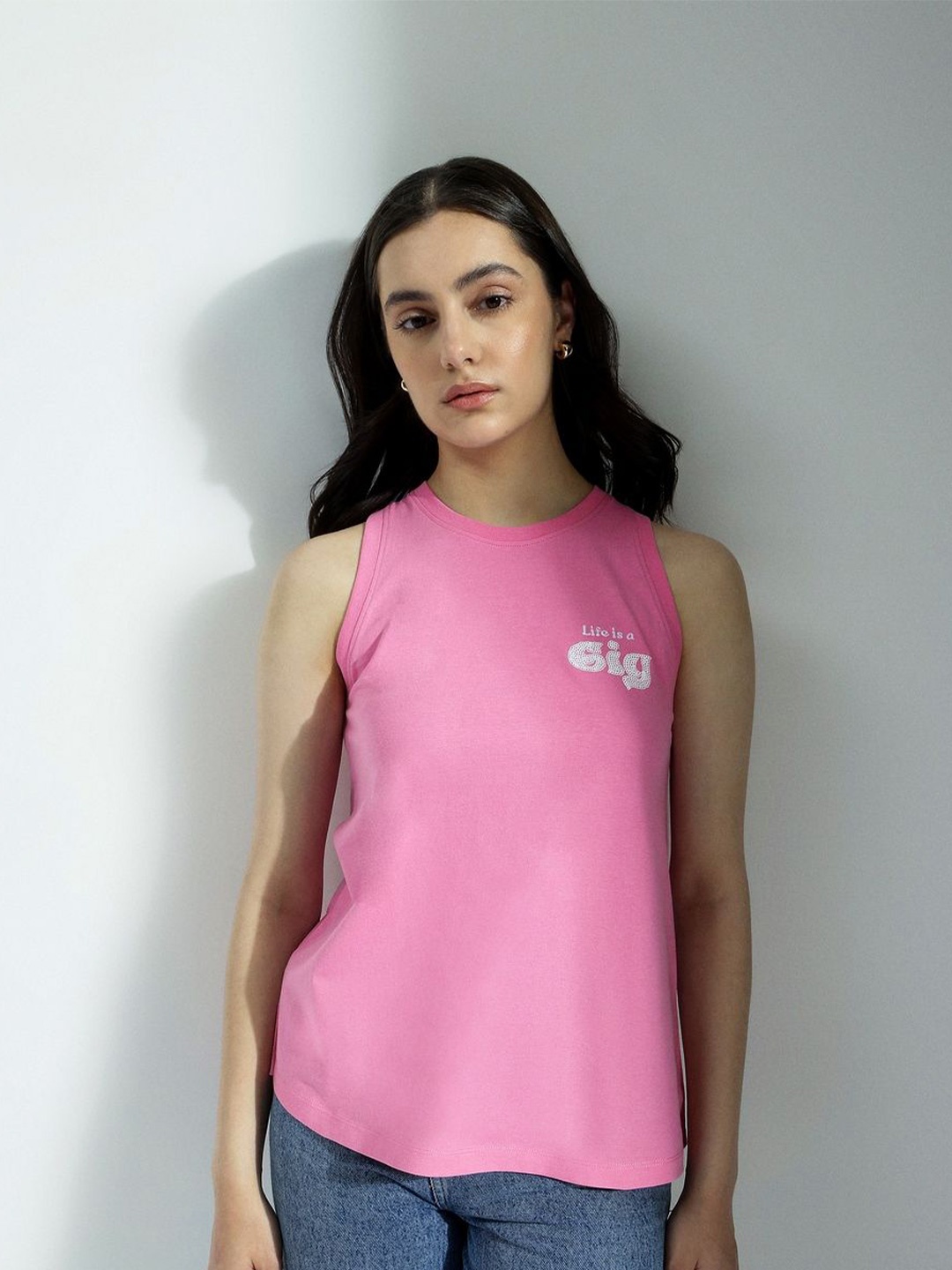

H&M Printed Sleeveless Tee, Pink