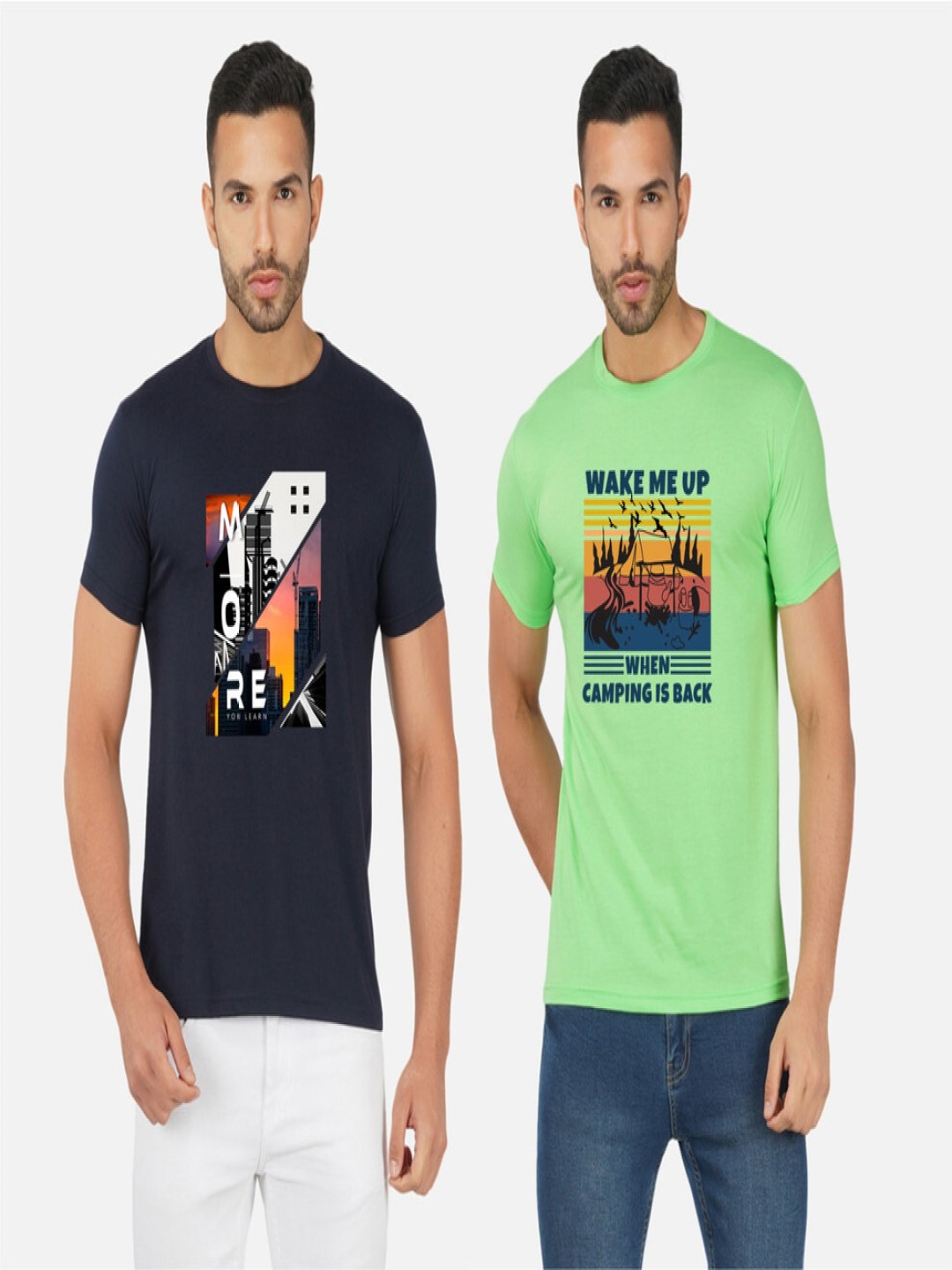 

GLOBAL NOMAD Men 2 Printed Bio Finish Applique T-shirt, Navy blue