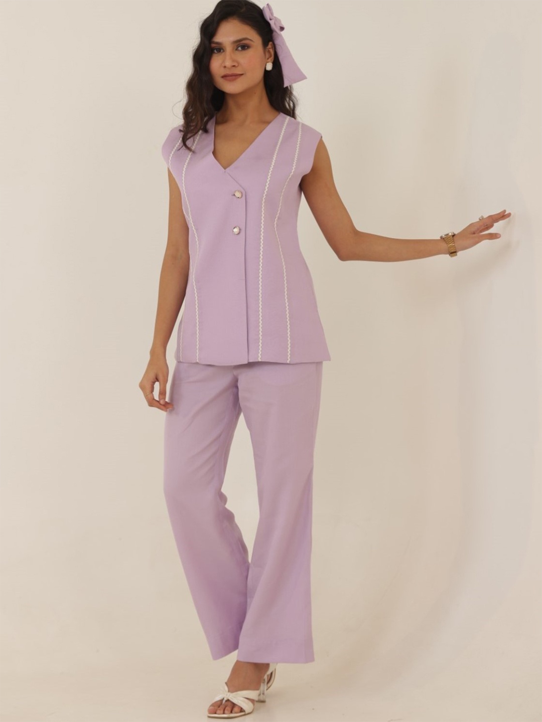 

AUTUMN LANE Pure Cotton Top & Trousers Co-Ords, Lavender