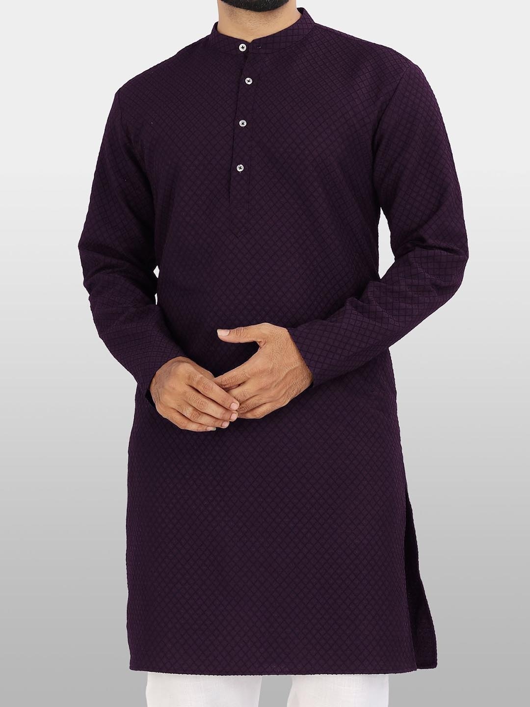 

VeBNoR Men Chikankari Dobby Kurta, Purple