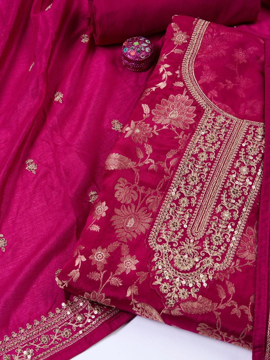 

Meena Bazaar Art Silk Unstitched Dress Material, Magenta
