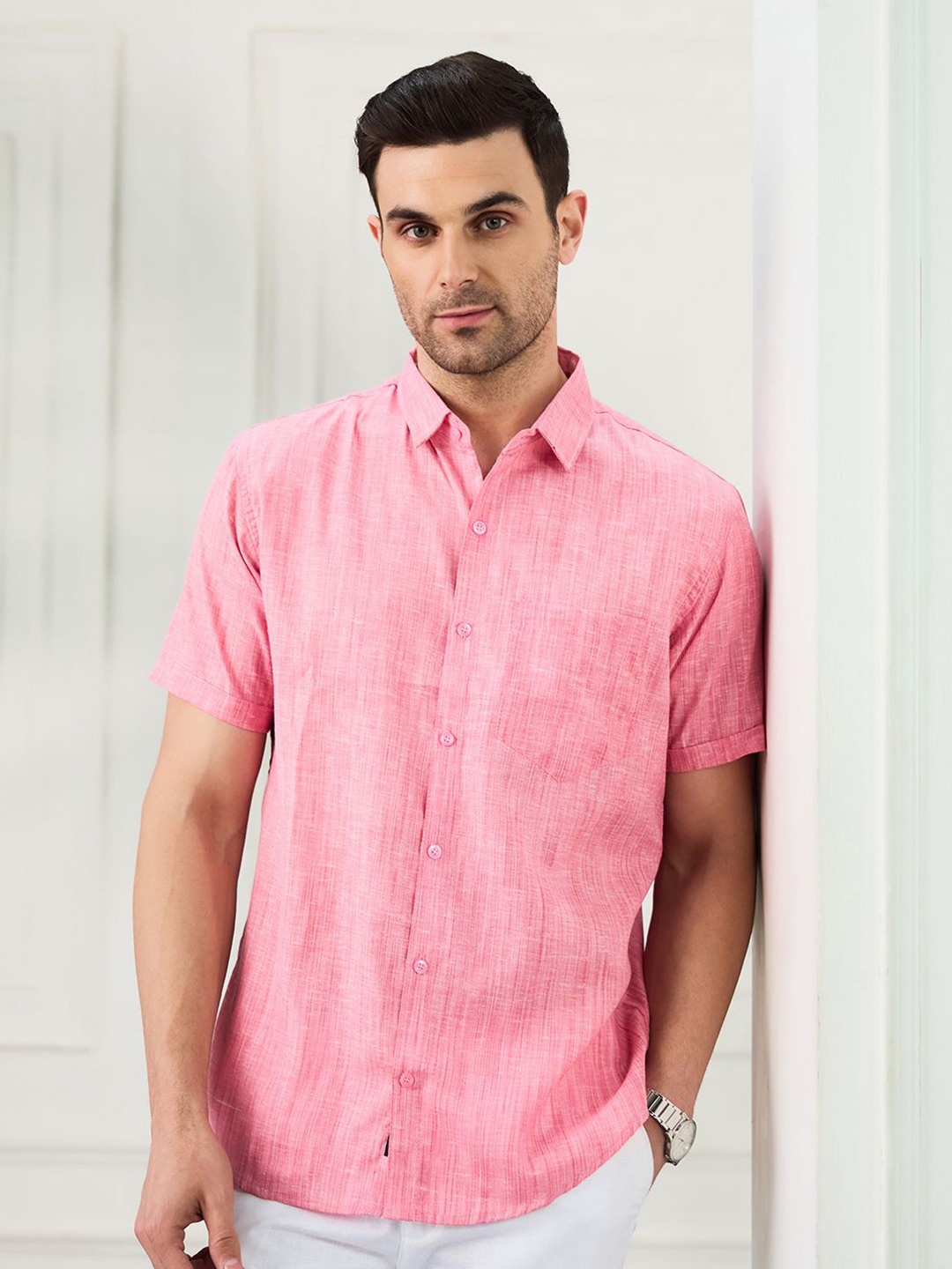 

TAHVO Men Comfort Opaque Casual Shirt, Pink