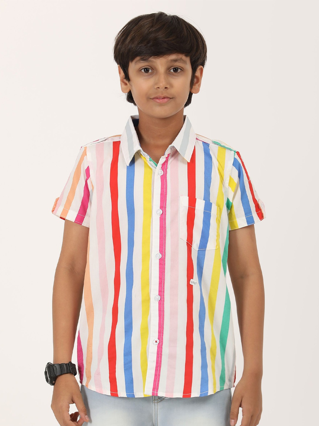 

ZION Boys Classic Multi Stripes Opaque Striped Casual Shirt