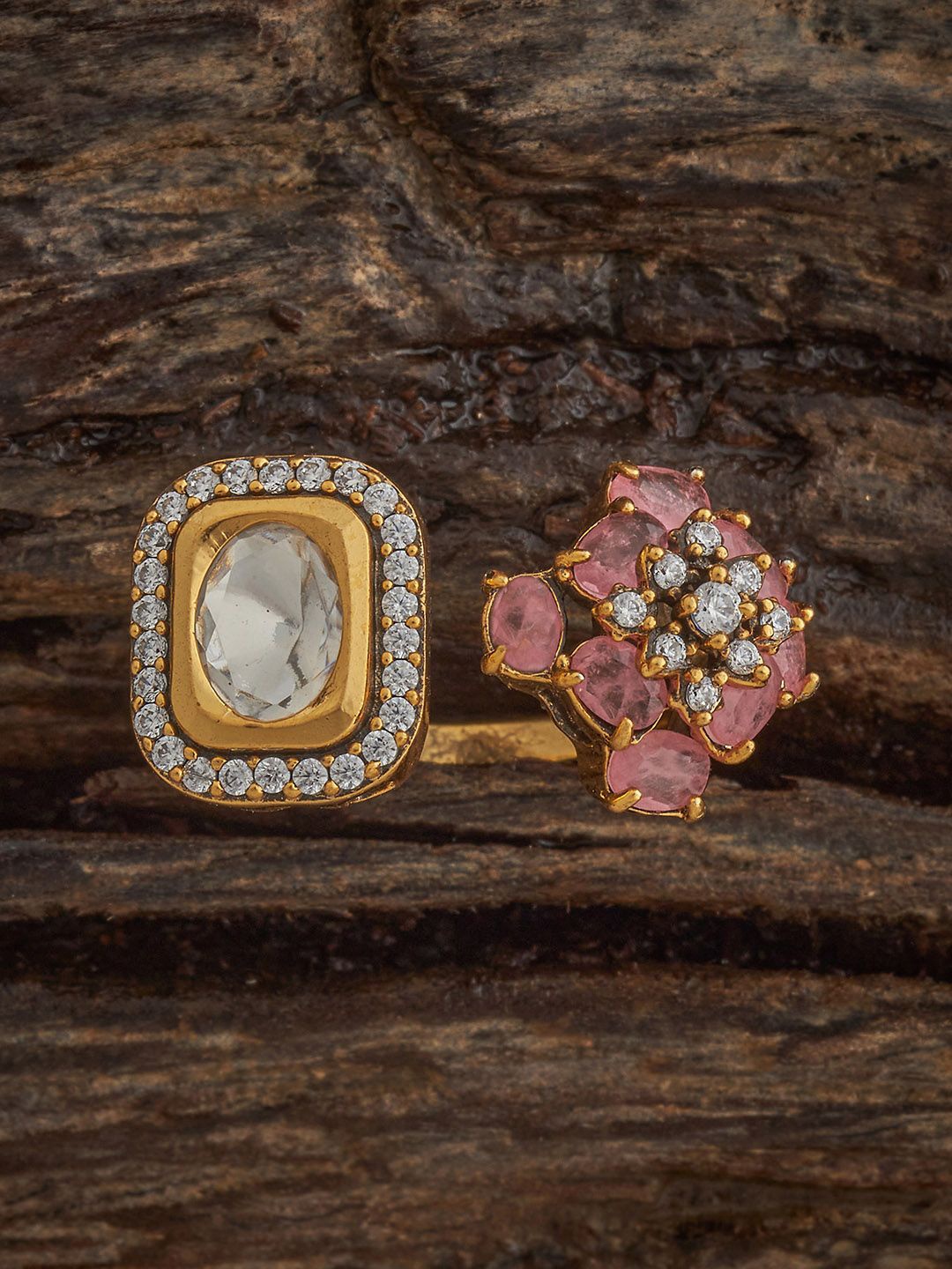

Kushal's Fashion Jewellery Pink Victorian-Plated Ethnic Kundan Finger Ring, Gold