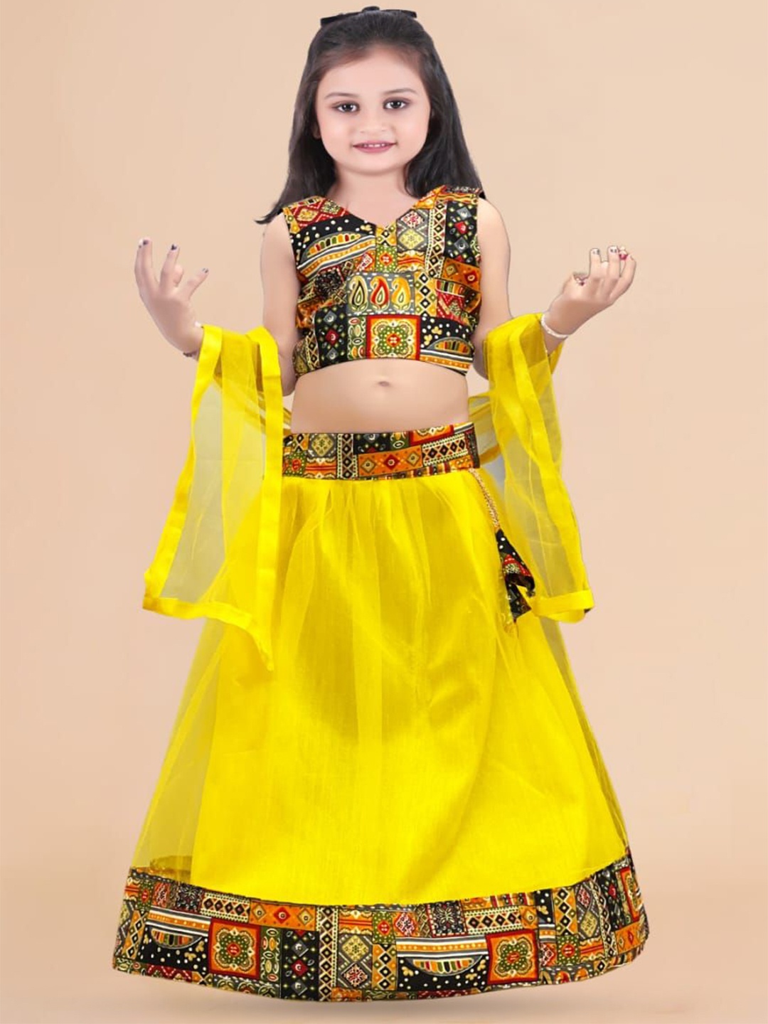 

Sainur creation Girls Printed Ready to Wear Lehenga & Blouse With Dupatta, Yellow