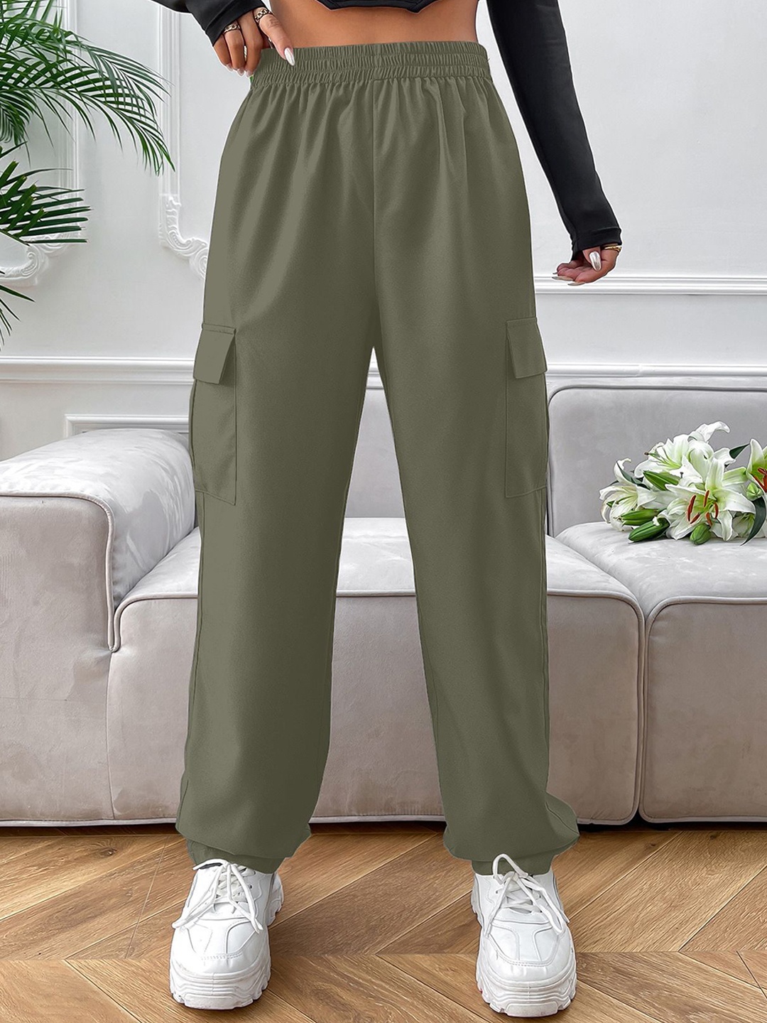 

CORSICA Women Loose Fit High-Rise Trousers, Green