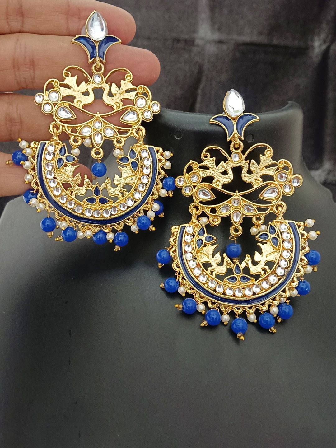 

EVY Contemporary Chandbalis Earrings, Navy blue
