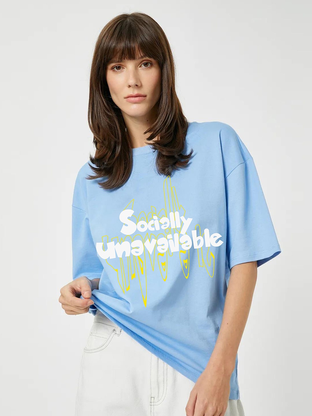 

RAYACLOSET Women Printed Extended Sleeves T-shirt, Blue