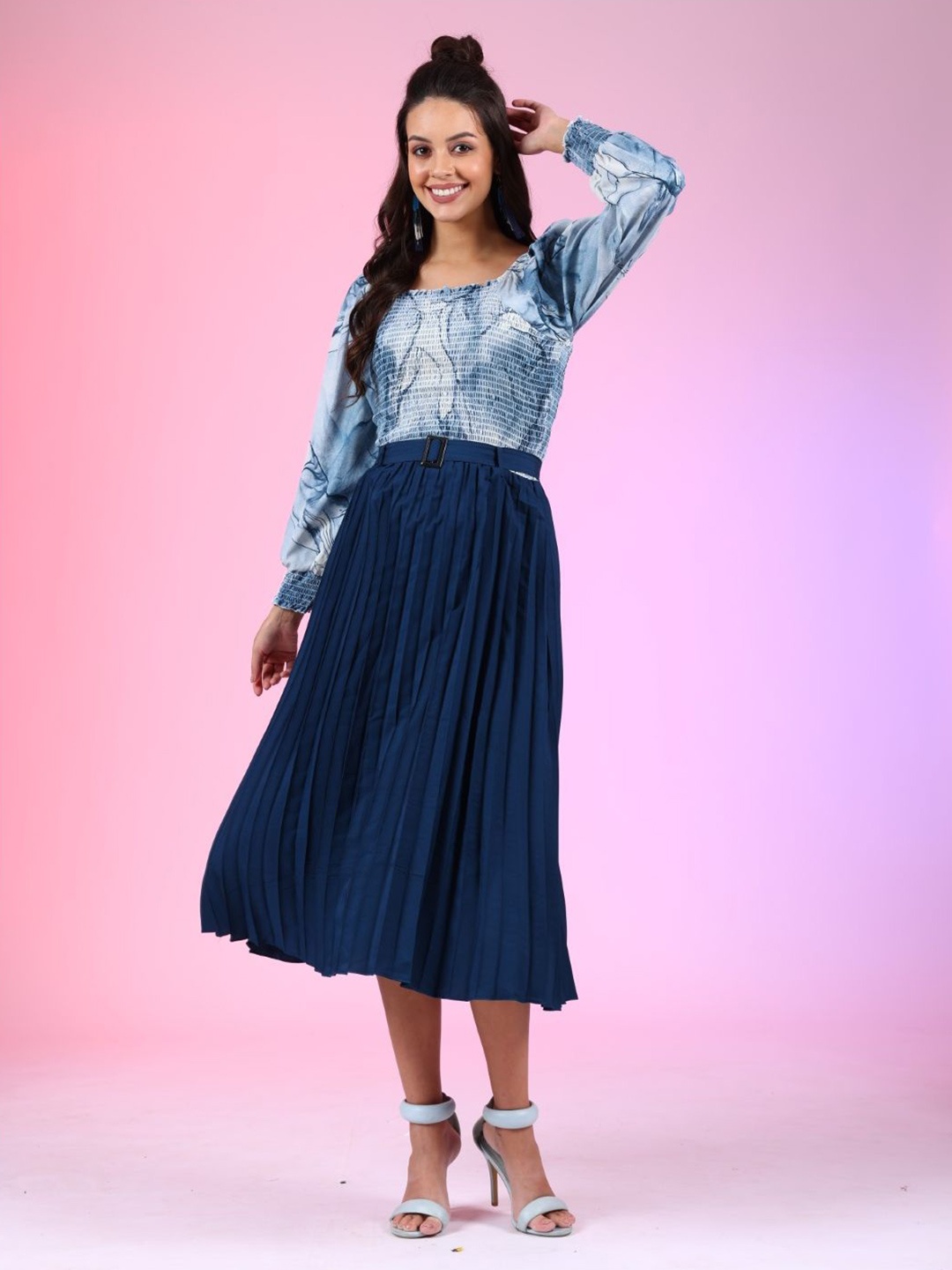

Raiyani Fashion Print Applique Crepe Fit & Flare Dress, Blue
