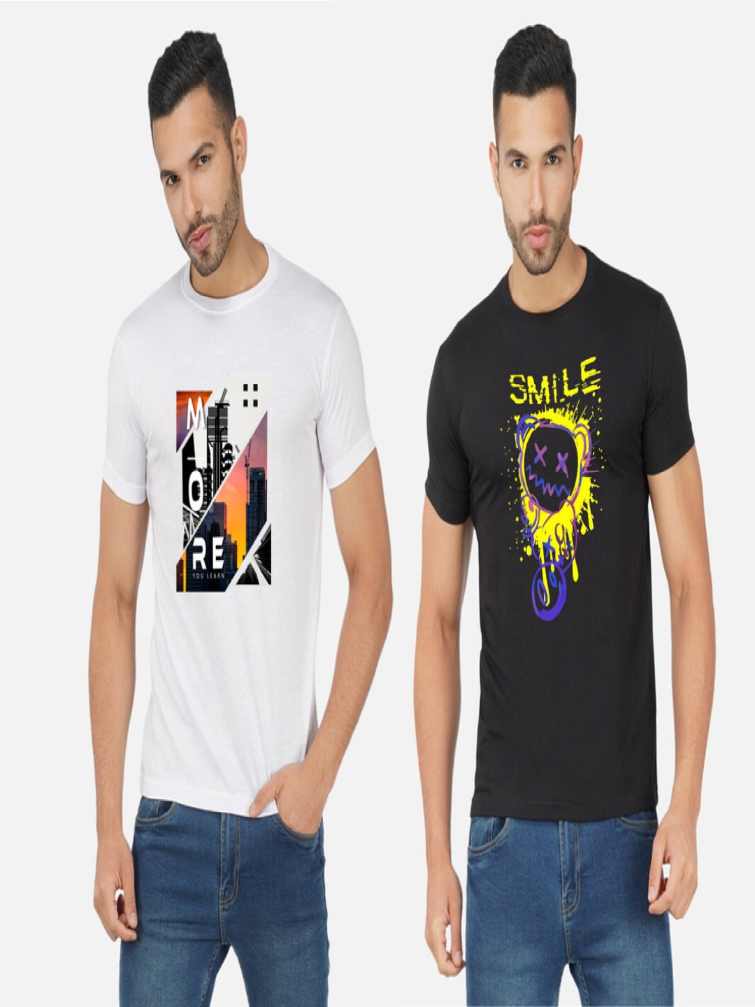 

GLOBAL NOMAD Men 2 Printed Bio Finish Applique T-shirt, White