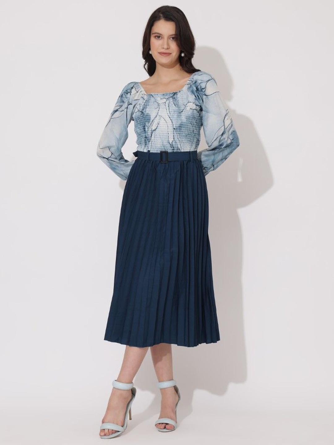 

Jash Creation Floral Print Applique Fit & Flare Maxi Dress, Blue